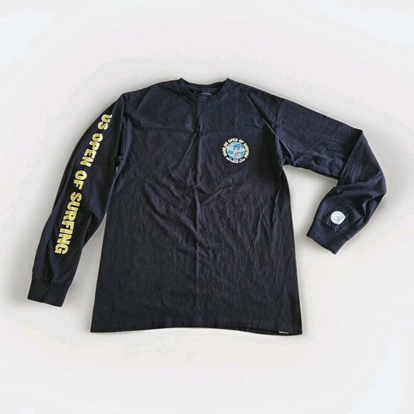 Vans T Shirt Mens M Black Graphic Print LS Cotton US Open Of Surfing Streetwear - Picture 1 of 14